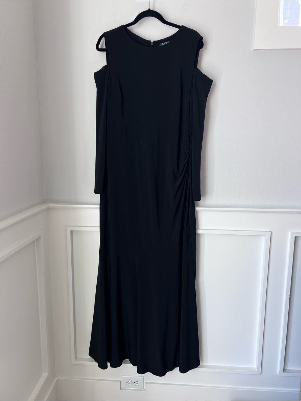 Ralph Lauren Black Cold-Shoulder Long Sleeve Maxi Dress